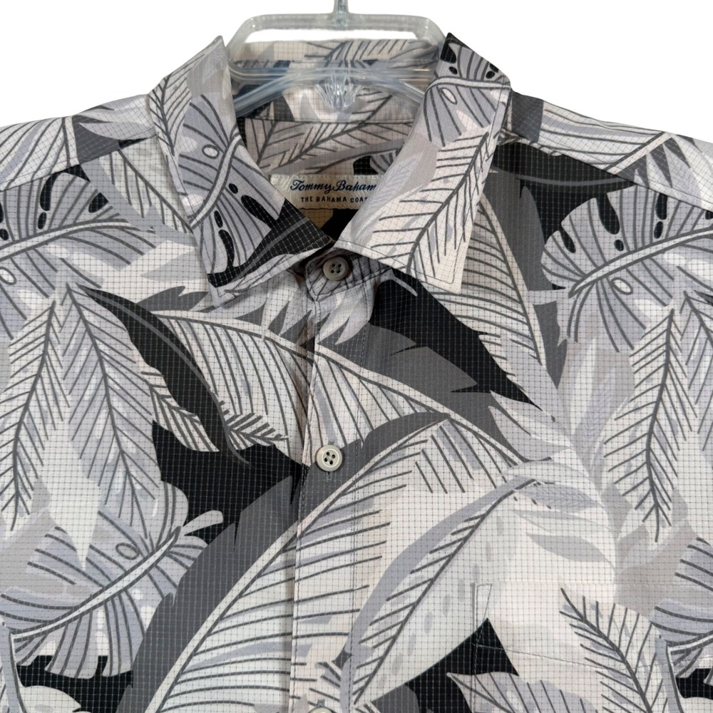 Tommy Bahama IslandZone Shirt Mens Medium Gray Tropical Leaf Button Down